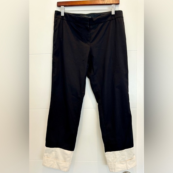 Derek Lam Black Slacks Trousers Dress Pants with Cream Bottom Cuffs Size 6 - Picture 1 of 13